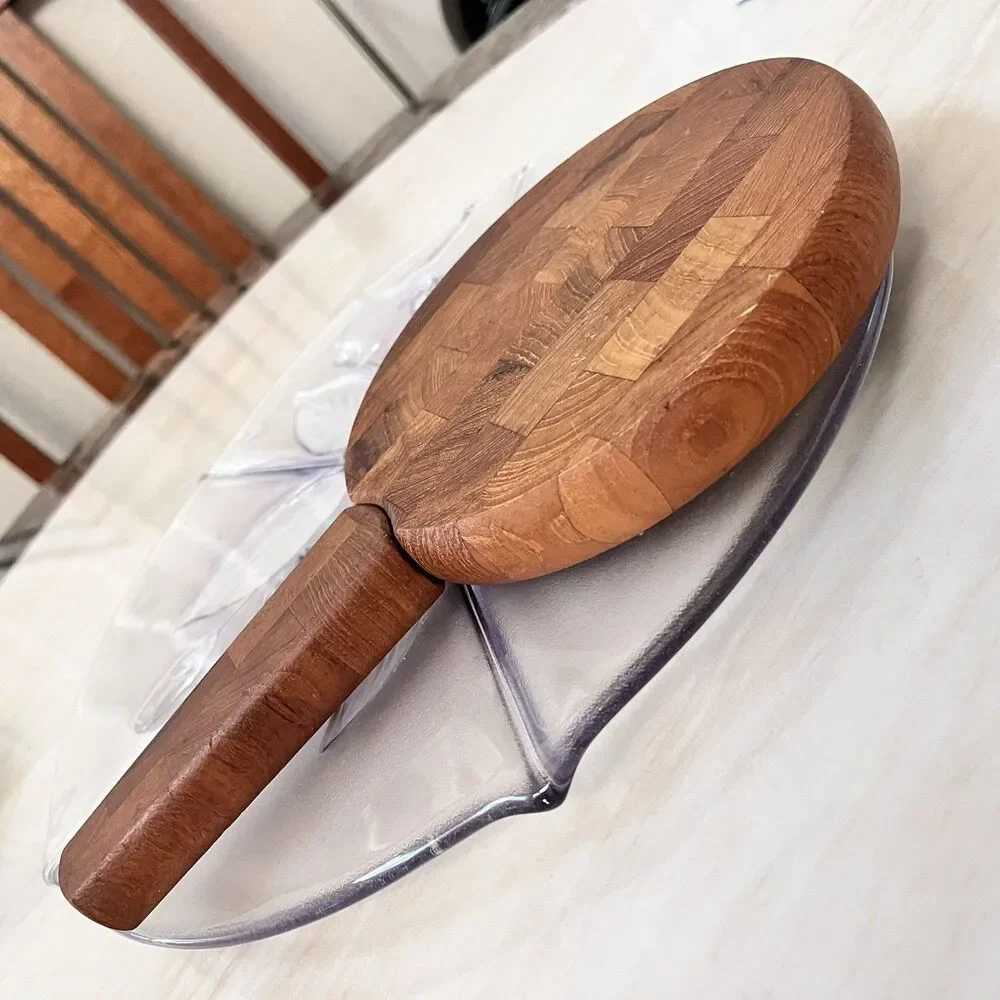 Vintage MCM Dansk Designs Round Cheese Cutting Board w/ Knife / Spreader Handle